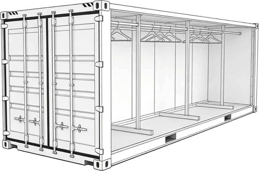 Garments on hangers container